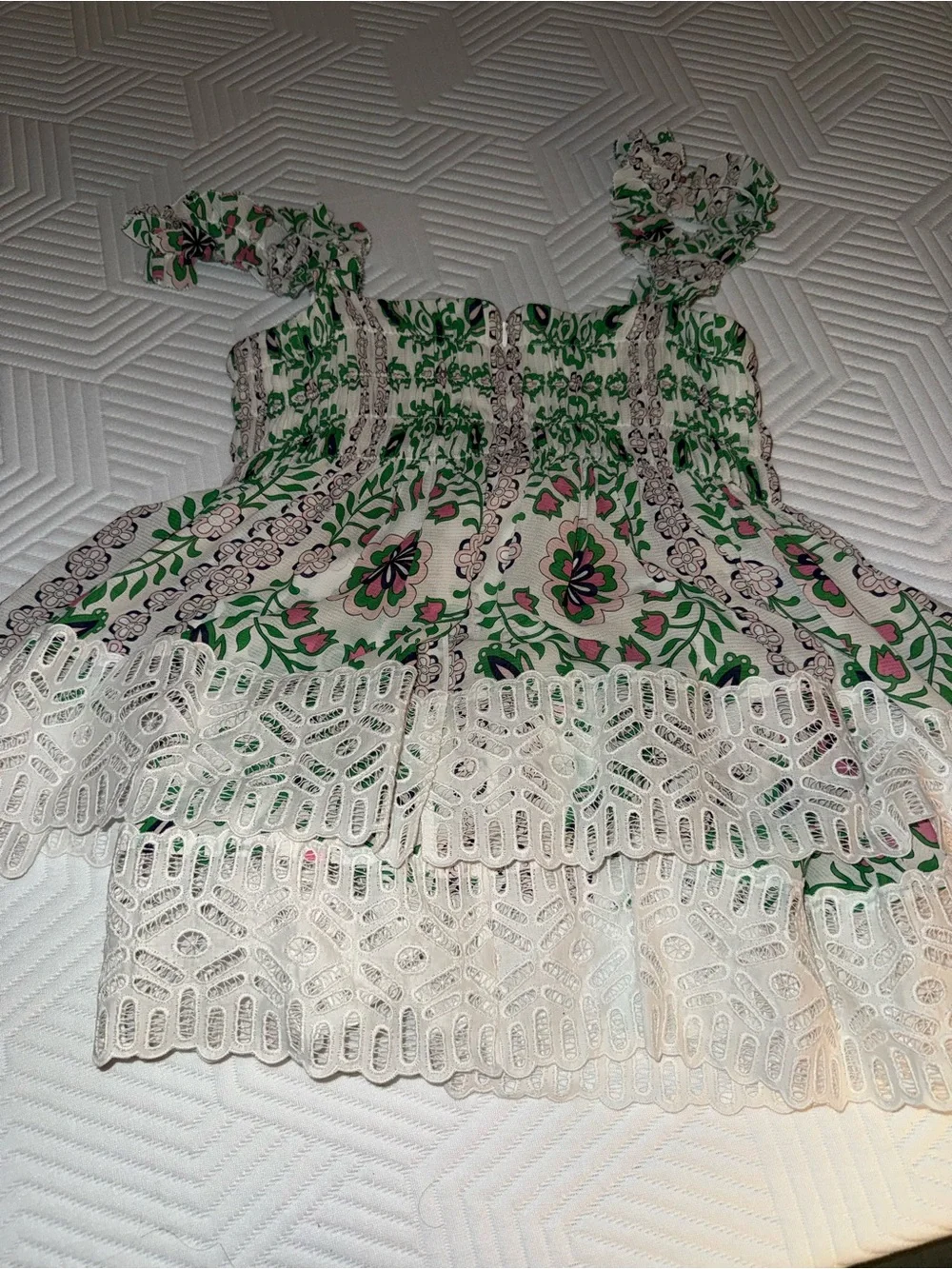 Tory Burch Floral Lace-Trim Green & White Sleeveless, Airy, Lace & Delicate
